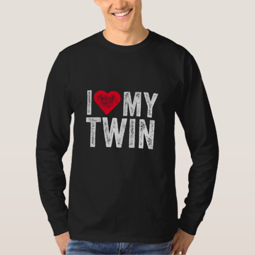 I Love My Twin Red Heart Funny Distressed Retro  T_Shirt