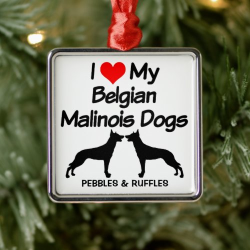 I Love My Two Belgian Malinois Dogs Metal Ornament
