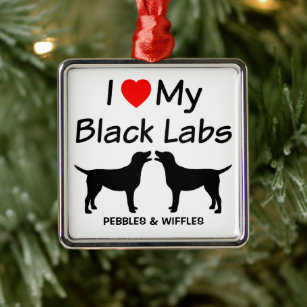 I Love My TWO Black Lab Dogs Metal Ornament