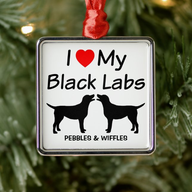 I Love My TWO Black Lab Dogs Metal Ornament (Tree)