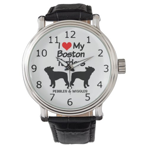 I Love My Two Boston Terrier Dogs Silhouette Watch