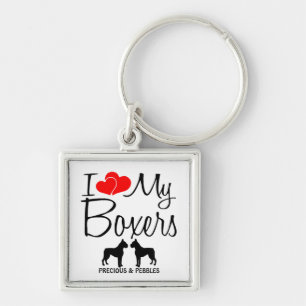 I Love My Two Boxer Dogs Keychain