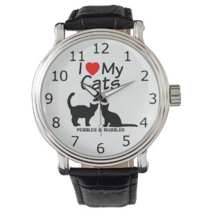 I Love My Two Cats Silhouette Watch