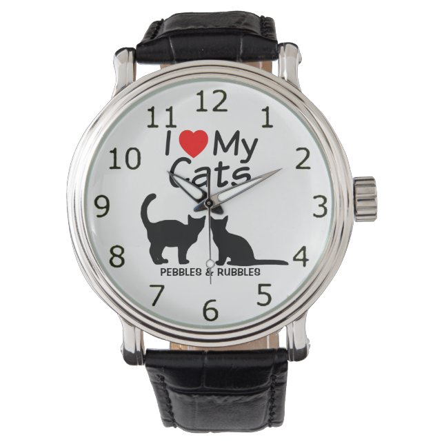 I Love My Two Cats Silhouette Watch (Front)