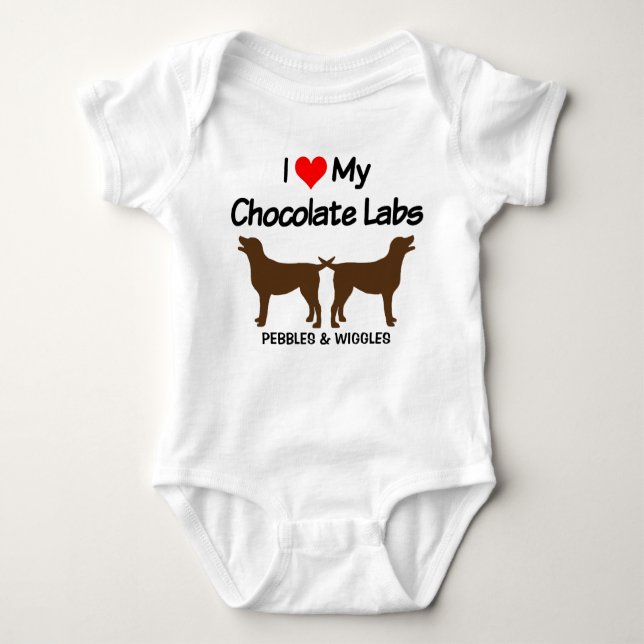 I Love My Two Chocolate Lab Dogs Silhouette Baby Bodysuit (Front)