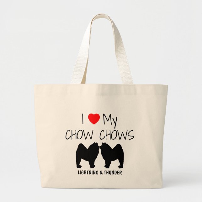 I Love My Two Chow Chow Dogs Large Tote Bag (Front)
