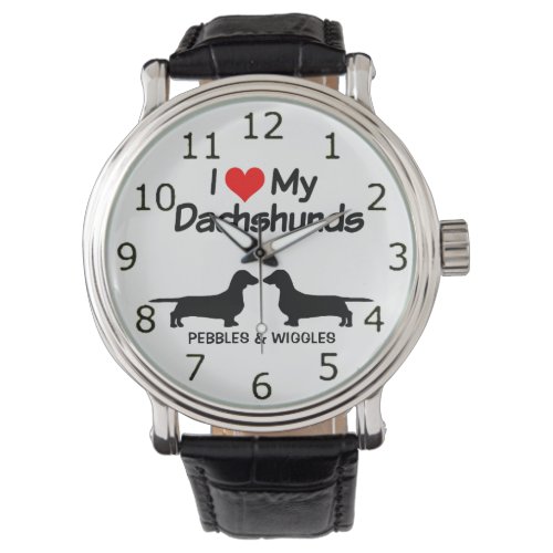 I Love My Two Dachshund Dogs Silhouette Watch