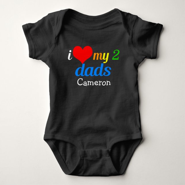 I Love My Two Dads Gay Pride Custom Baby Bodysuit (Front)
