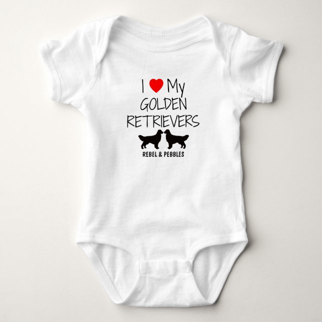 I Love My Two Golden Retrievers Baby Bodysuit (Front)