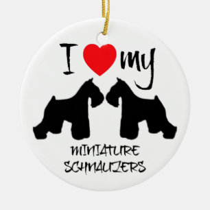 I Love My Two Miniature Schnauzer Dogs Ceramic Ornament