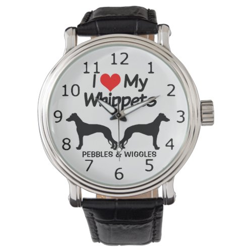 I Love My Two Whippet Dogs Silhouette Watch