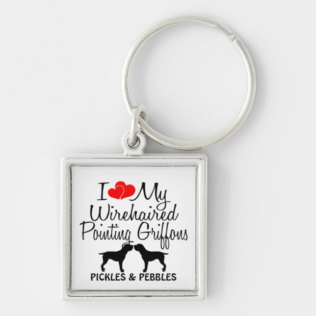 I Love My Two Wirehaired Pointing Griffons Keychain (Front)