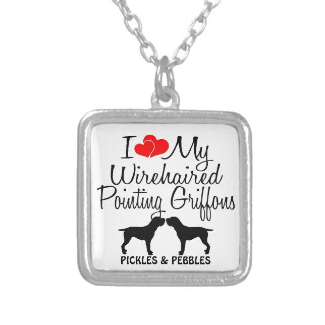 I Love My Two Wirehaired Pointing Griffons Silver Plated Necklace (Front)