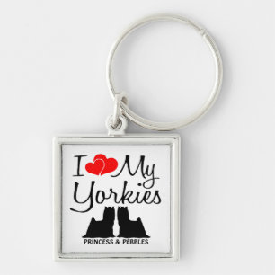 I Love My Two Yorkies Custom Keychain