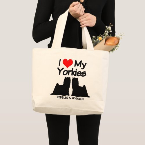 I Love My Two Yorkshire Terrier Yorkie Dogs Large Tote Bag