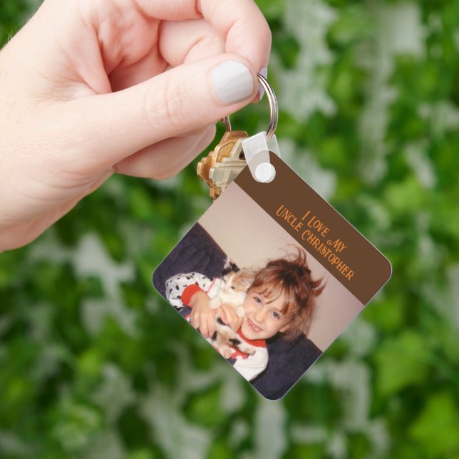 I love my Uncle add name photos brown orange Keychain (Hand)