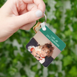 I love my Uncle add name photos green grey Keychain