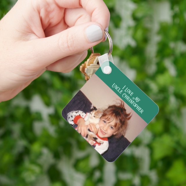 I love my Uncle add name photos green grey Keychain (Hand)