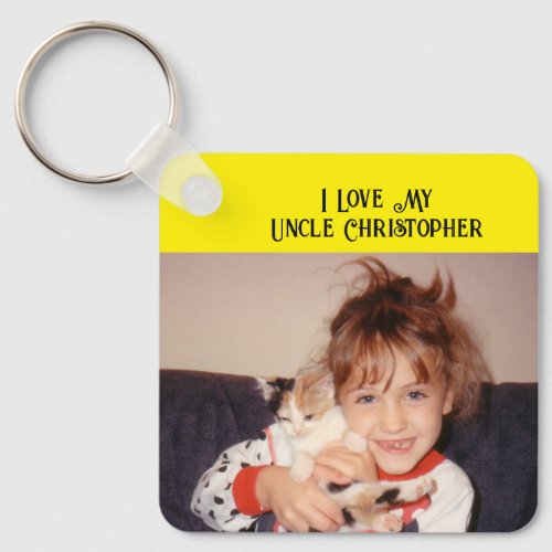 I love my Uncle add name photos yellow grey Keychain