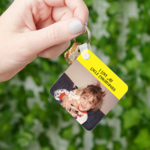 I love my Uncle add name photos yellow grey Keychain