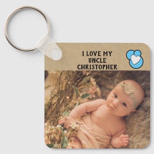 I love my Uncle name photos blue double sided Keychain