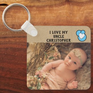 I love my Uncle name photos blue double sided Keychain