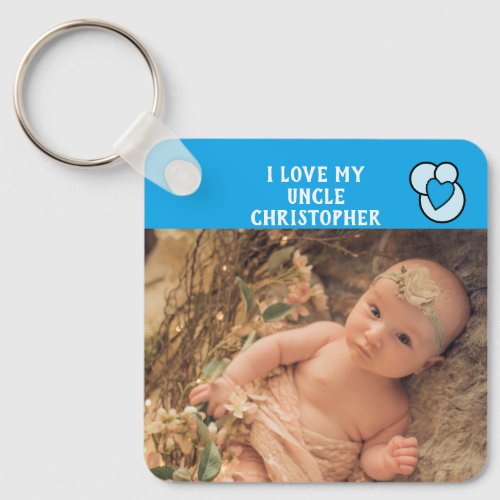 I love my Uncle name photos blue love heart Keychain