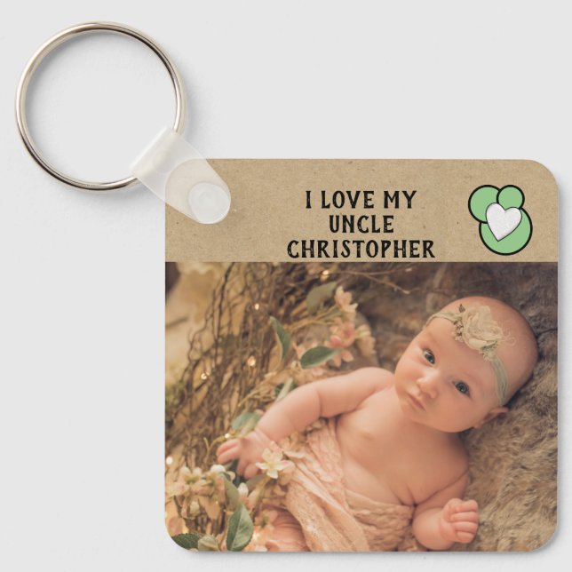 I love my Uncle name photos green double sided Keychain (Front)