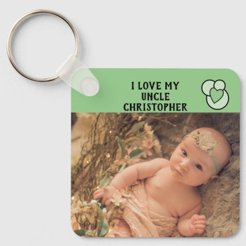 I love my Uncle name photos green love heart Keychain