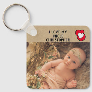 I love my Uncle name photos red double sided Keychain