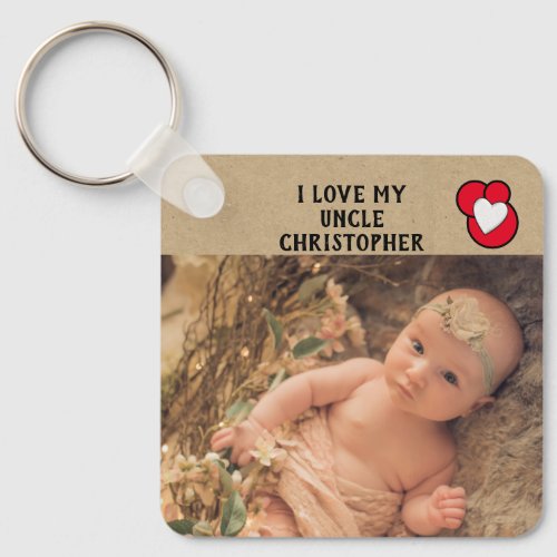 I love my Uncle name photos red double sided Keychain