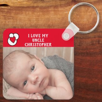I love my Uncle name photos red love heart Keychain