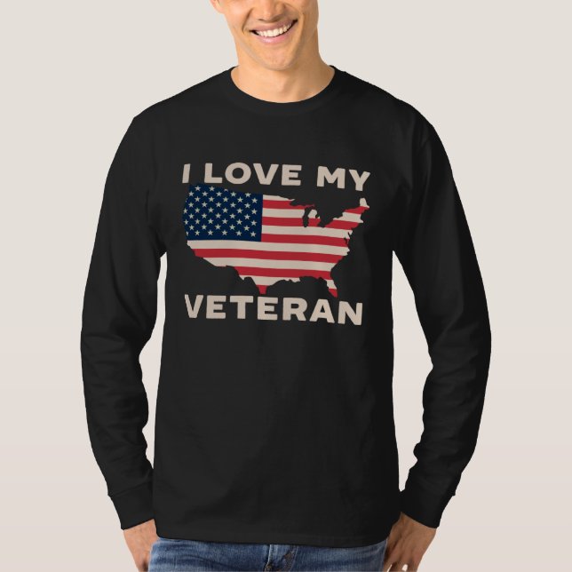 I Love My Veteran USA Flag American Memorial Day   T-Shirt (Front)