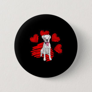 I Love My White Boxer Dog Paw Heart Valentines Day Button