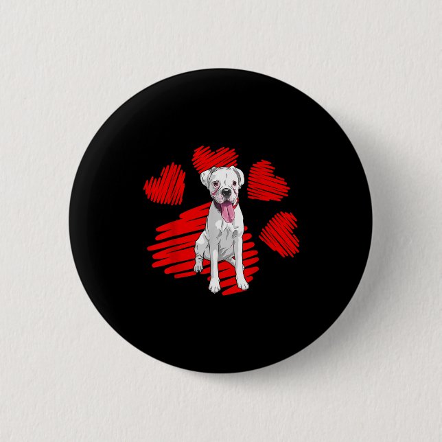I Love My White Boxer Dog Paw Heart Valentines Day Button (Front)