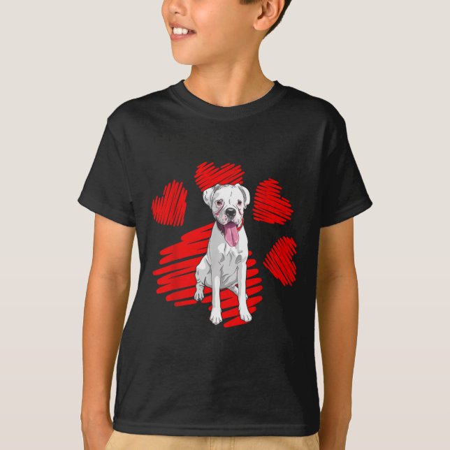 I Love My White Boxer Dog Paw Heart Valentines Day T-Shirt (Front)