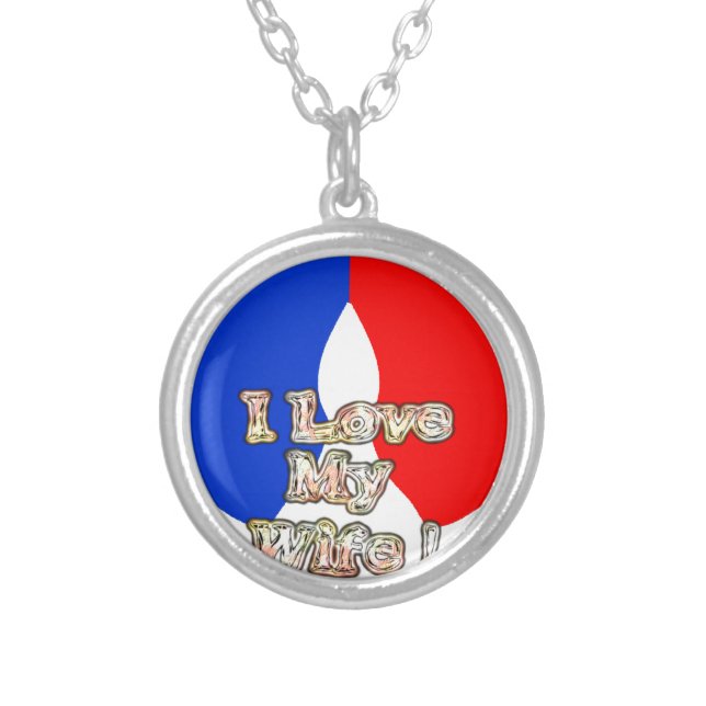 "I Love My Wife" Art Print Silver Plated Necklace (Front)