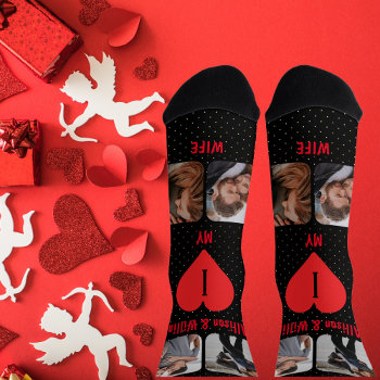 I Love My Wife Couple 4 Photo | Names Socks by holidayhearts at Zazzle