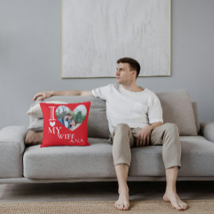 I Love My Wife Custom Photo Heart Throw Pillow