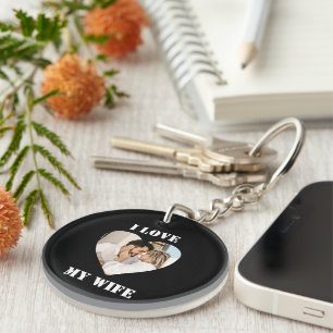 I Love My Wife Heart Custom Personalized Photo Keychain