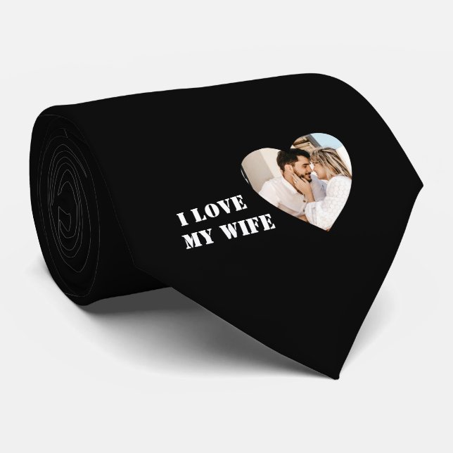 I Love My Wife Heart Custom Personalized Photo Neck Tie (Rolled)