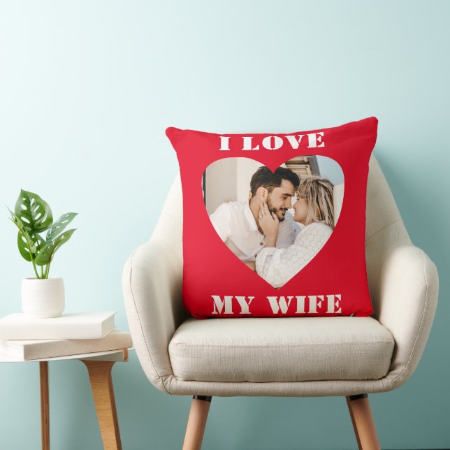 I Love My Wife Heart Custom Personalized Photo  Throw Pillow (Chair)