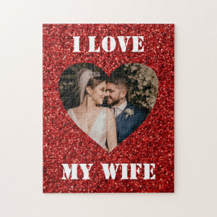 I Love My Wife Heart Custom Photo Heart Glitter Jigsaw Puzzle