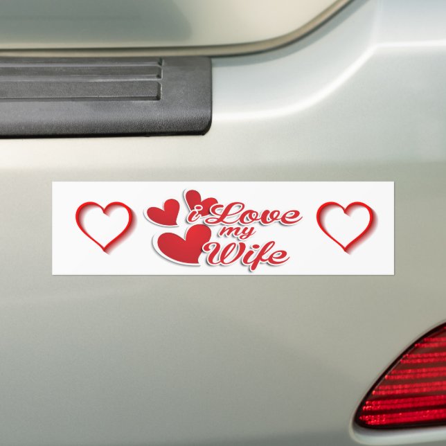 I Love My Wife Hearts Romantic Valentines Bumper Sticker (On Car)