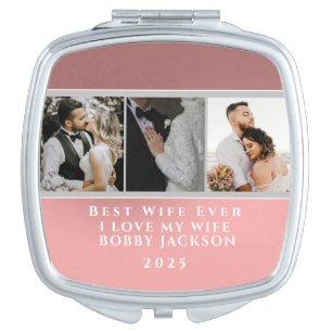 I Love My Wife Personalized 3 Photos Compact Mirror