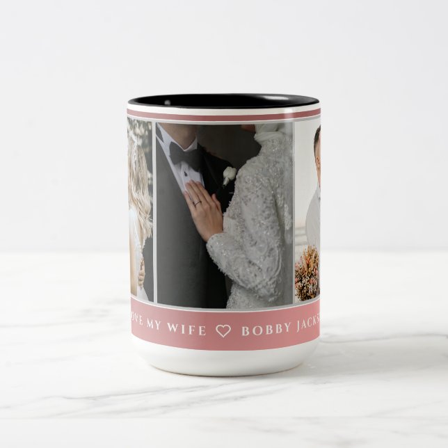 I Love My Wife Personalized 3 Photos Two-Tone Coffee Mug (Center)