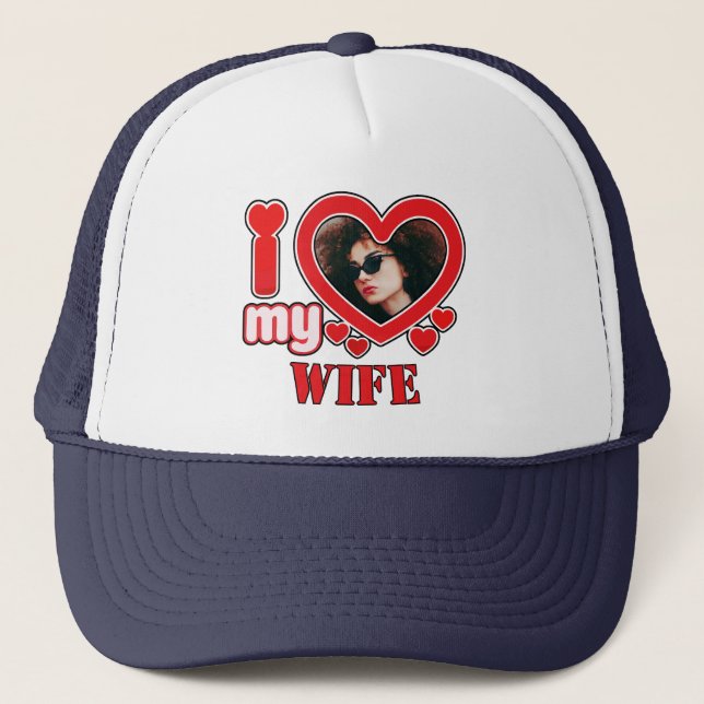 I Love My Wife Personalized Photo and Text Trucker Hat (Front)