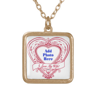 I Love My Wife! - Photo Red Hearts Gold Plated Necklace