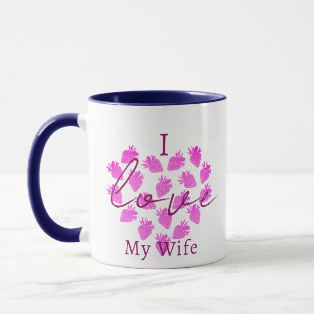 I Love My Wife Valentines Mug - Strawberry Design (Left)
