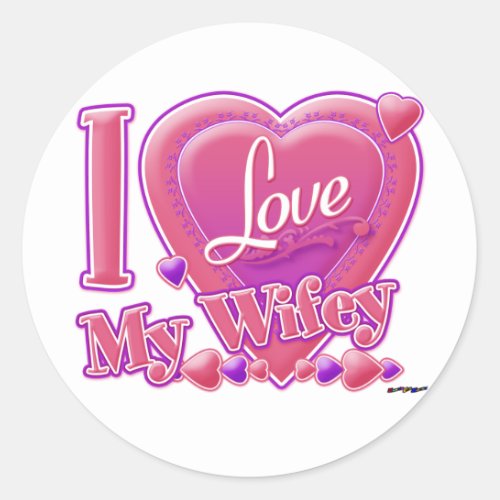 I Love My Wifey pinkpurple _ heart Classic Round Sticker